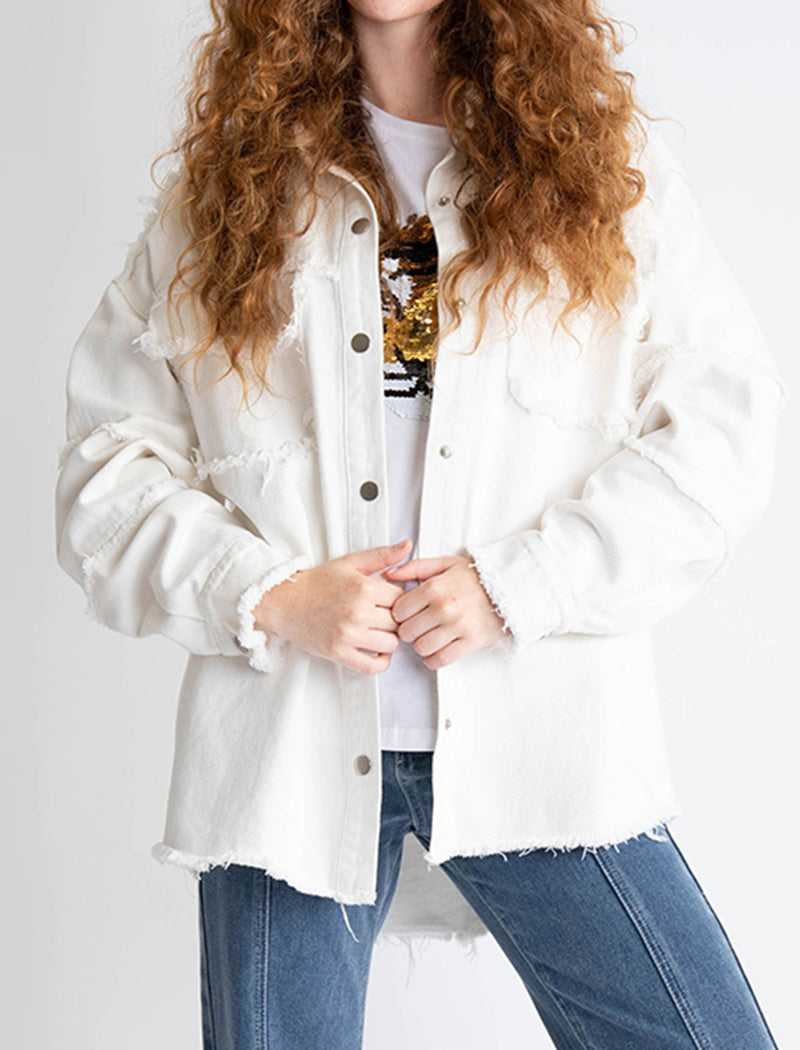 Oversized Peace Graphic Denim Jacket