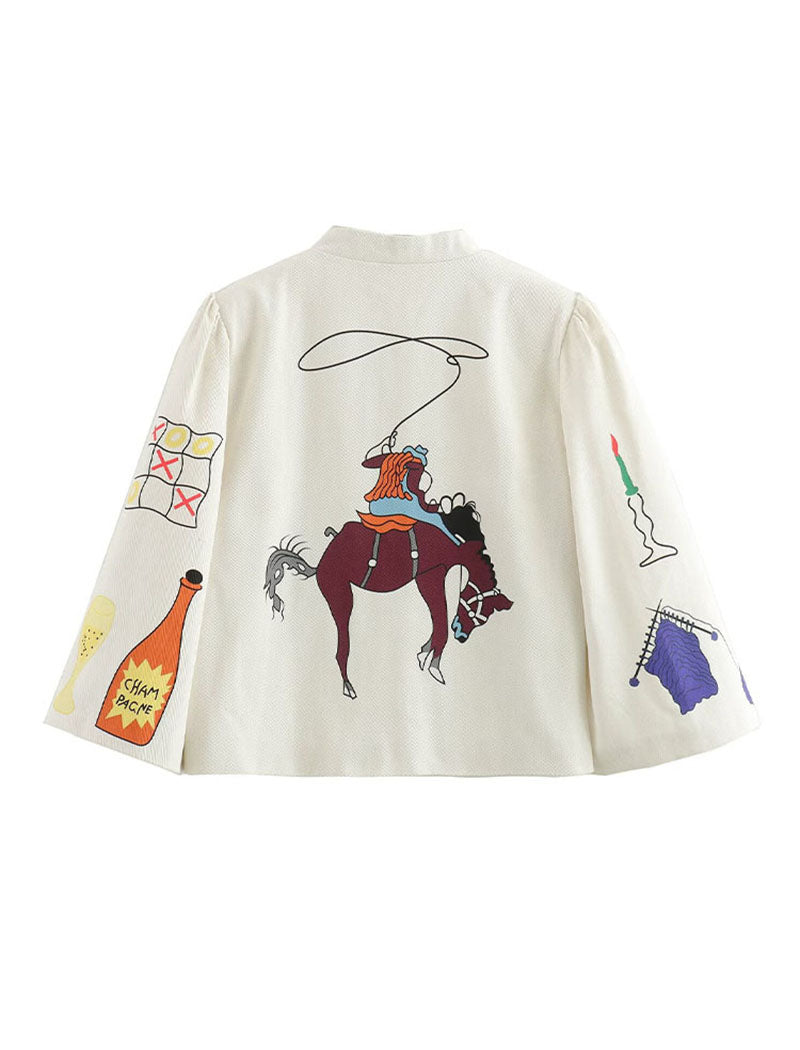 Graphic Patch Embellished Button Jacket