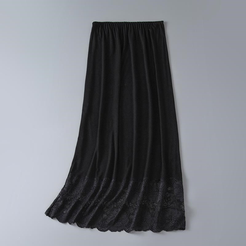 Elastic Waist Maxi Skirt with Lace Trim