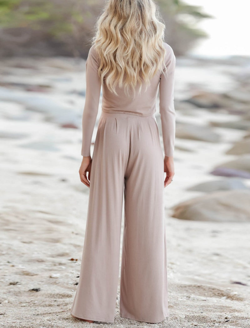 Two-Piece Lounge Set with Wide-Leg Pants