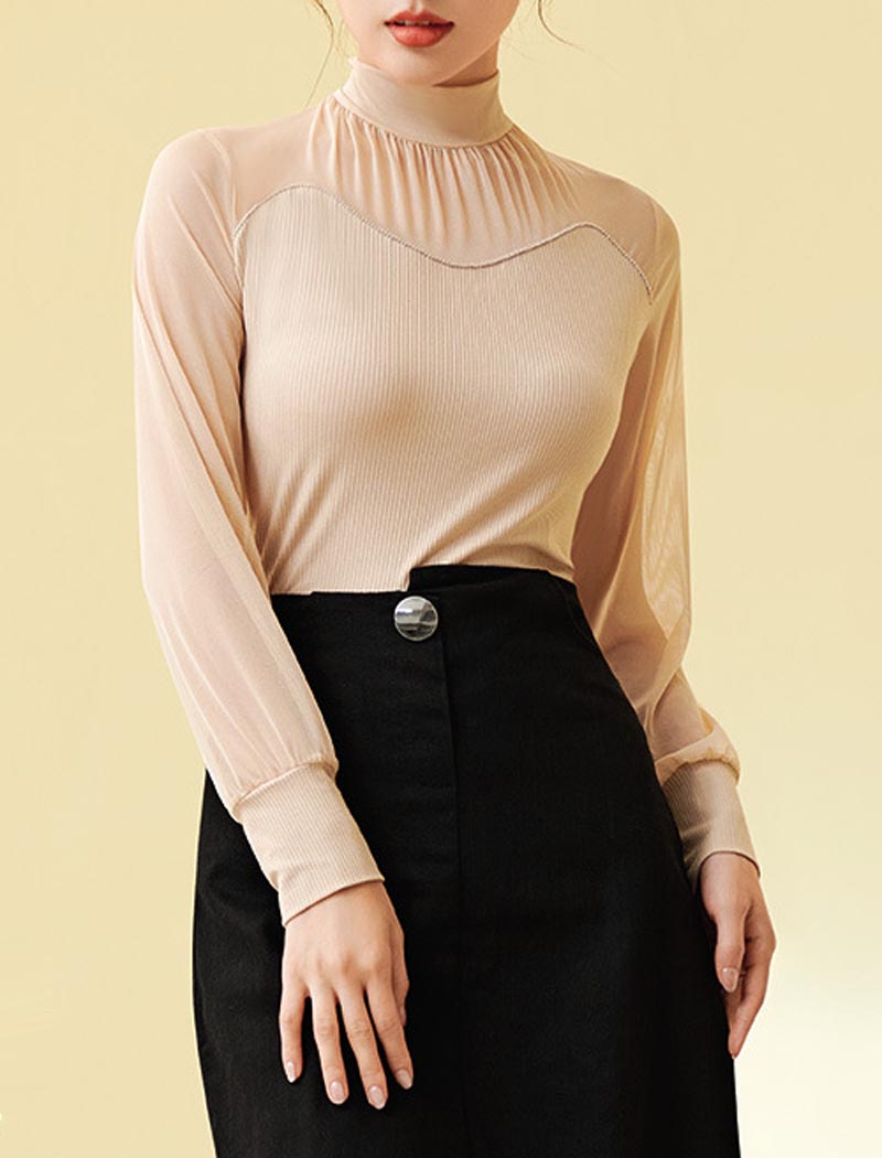 Sheer Mock Neck Blouse