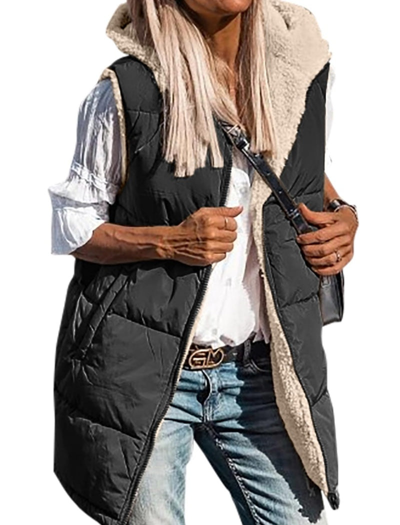 Solid Color Hooded Vest Jacket