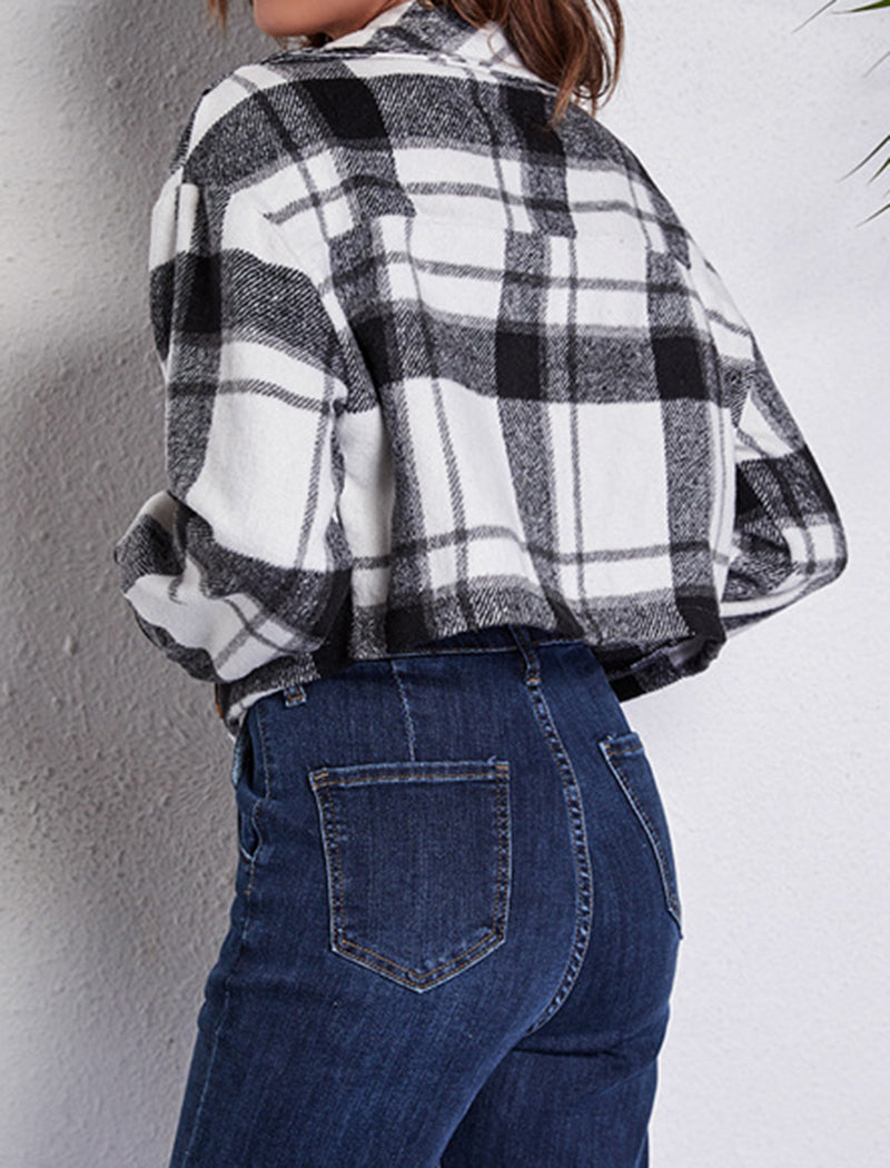 Plaid Lantern Sleeve Coat