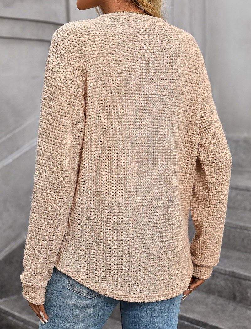 Waffle Knit Top with Chest Pocket