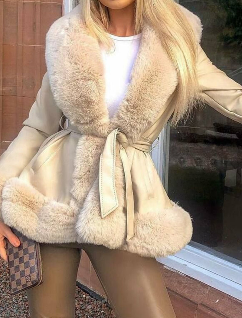Faux Fur Trim Belted Jacket
