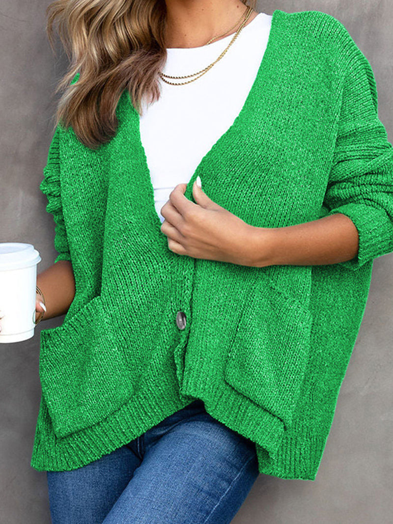 Button-Front Pocket Cardigan