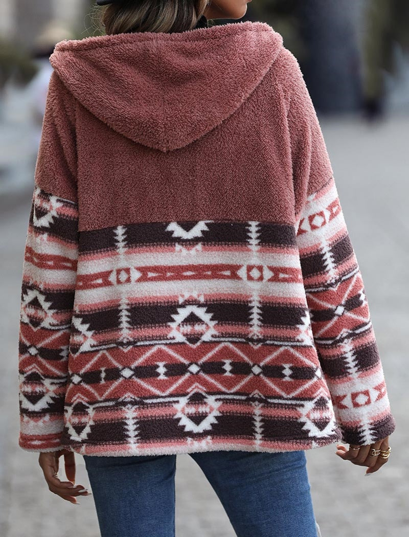 Printed Fleece Lined Hooded Jacket