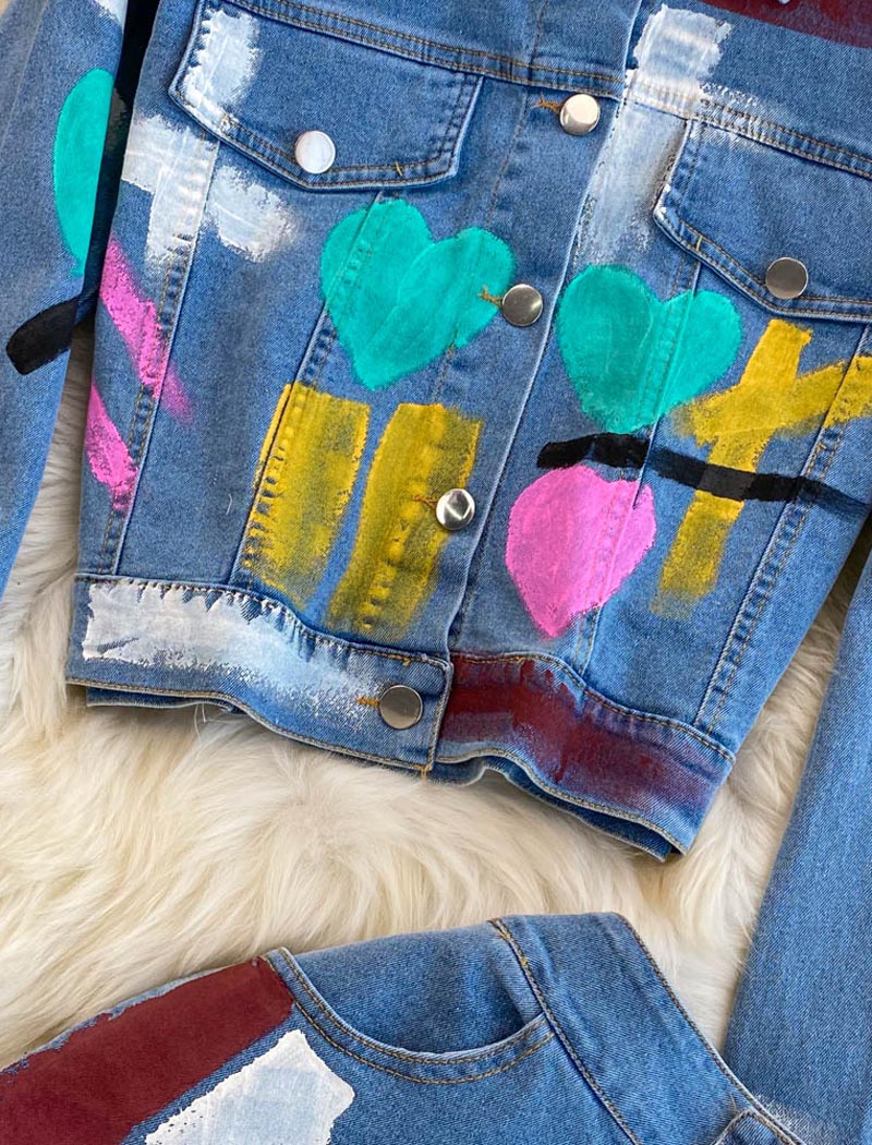 Painted Denim Jacket and Skirt Set