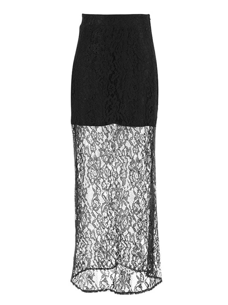 High-Rise Cutout Lace Maxi Skirt