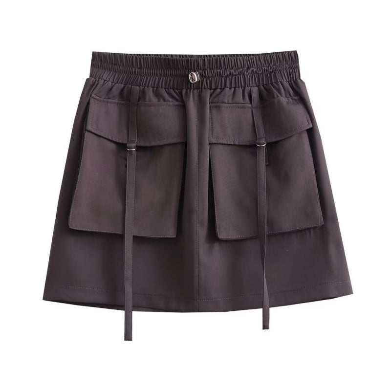 Elastic Waist Skirt with Utility Pockets