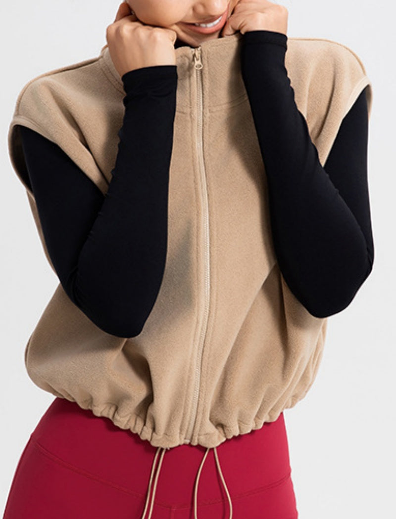 Drawstring High Neck Cropped Vest