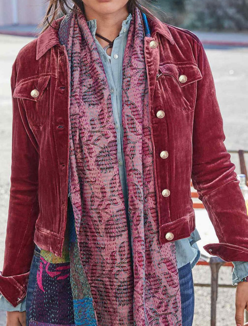 Button-Up Velvet Jacket with Chest Pockets