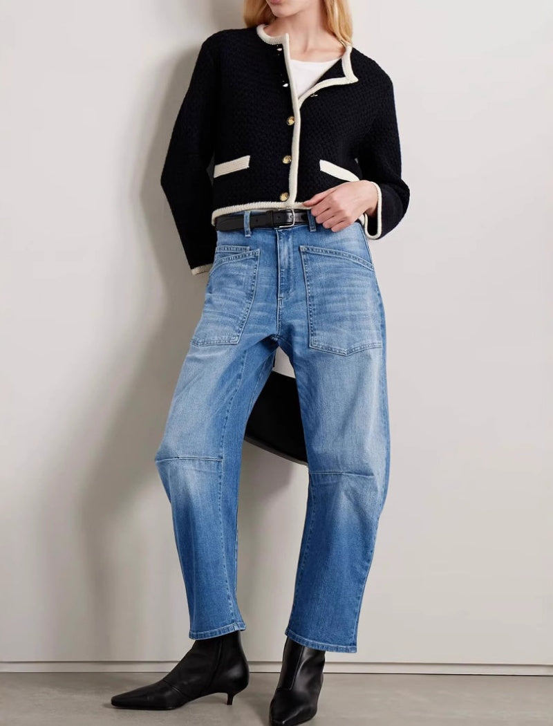 Relaxed Fit Wide-Leg Patch Jeans