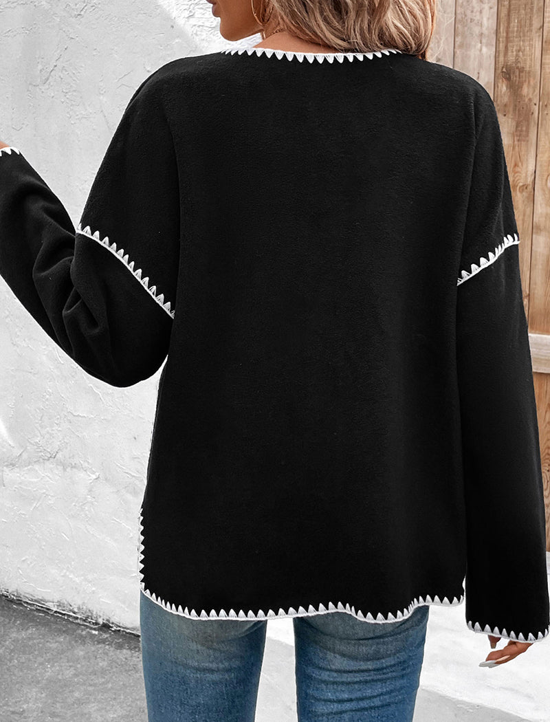 Contrast Stitch Button-Up Cardigan