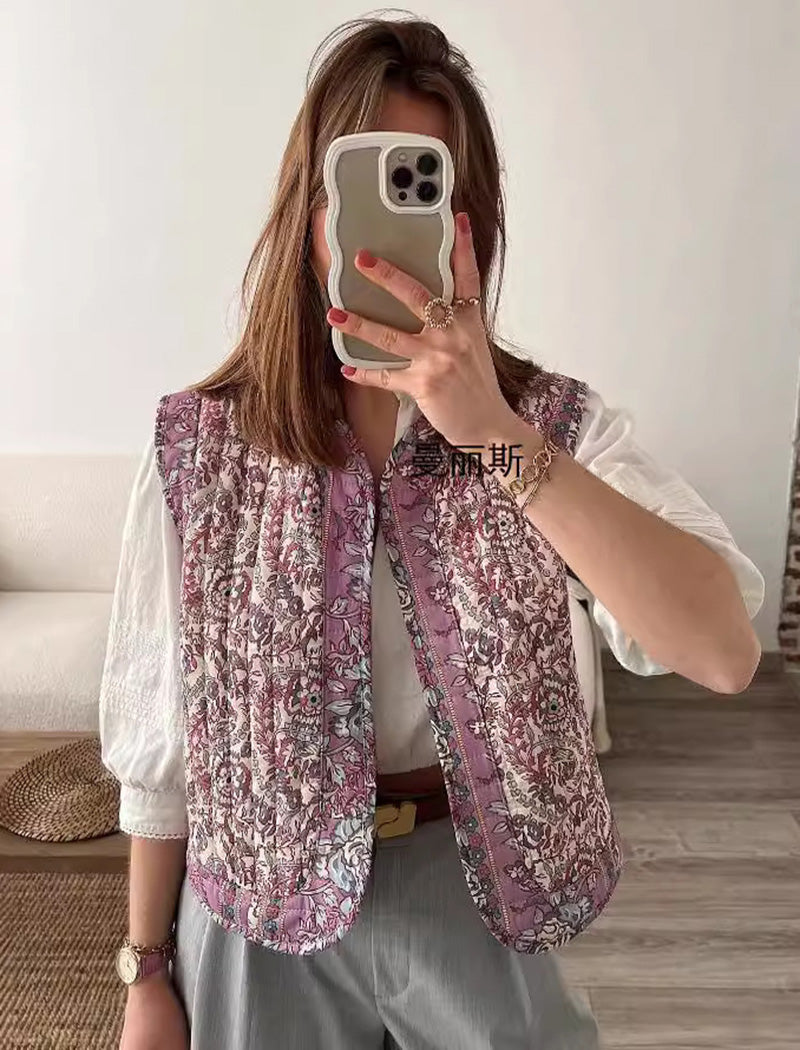 Floral Print Button-Up Vest