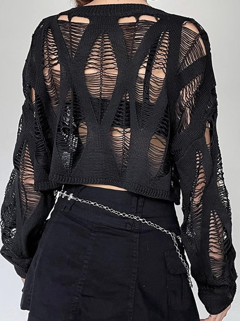 Distressed Knit Cropped Sweater