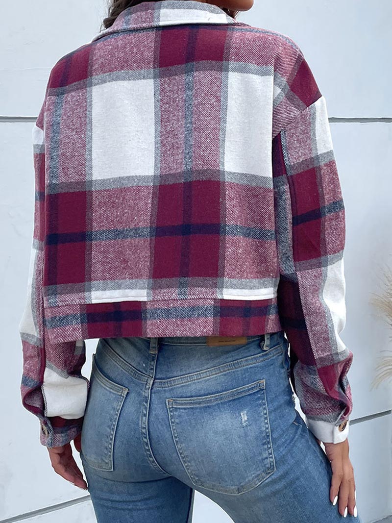 Plaid Button-Up Cropped Jacket