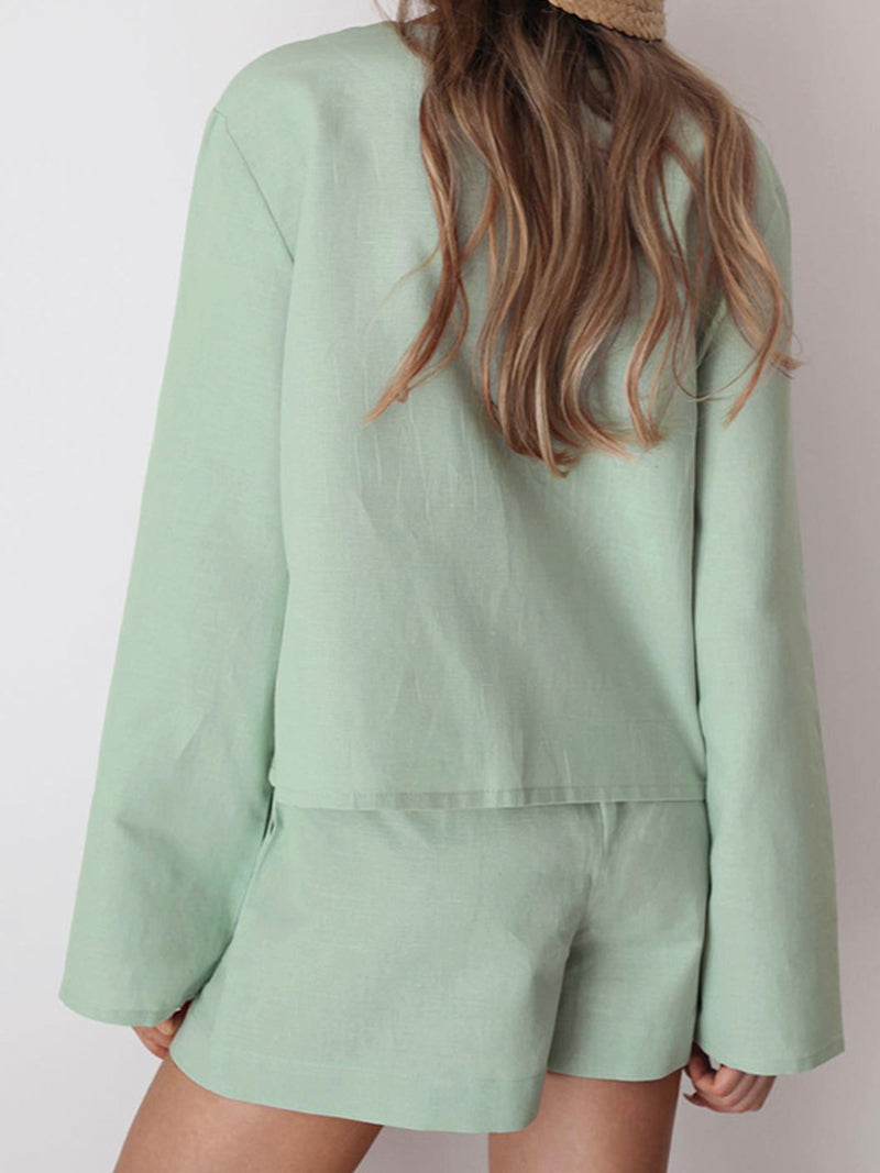 Tie-Front Blouse and Shorts Set