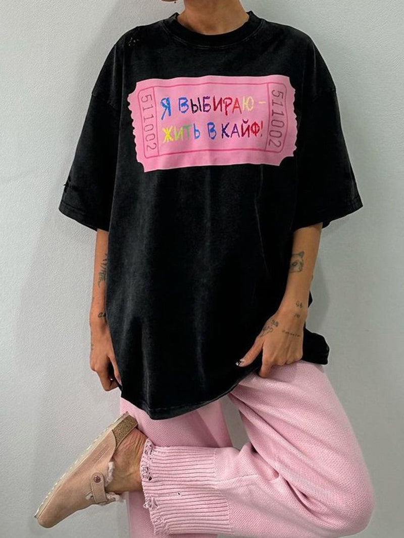 Ticket Print Oversized Tee
