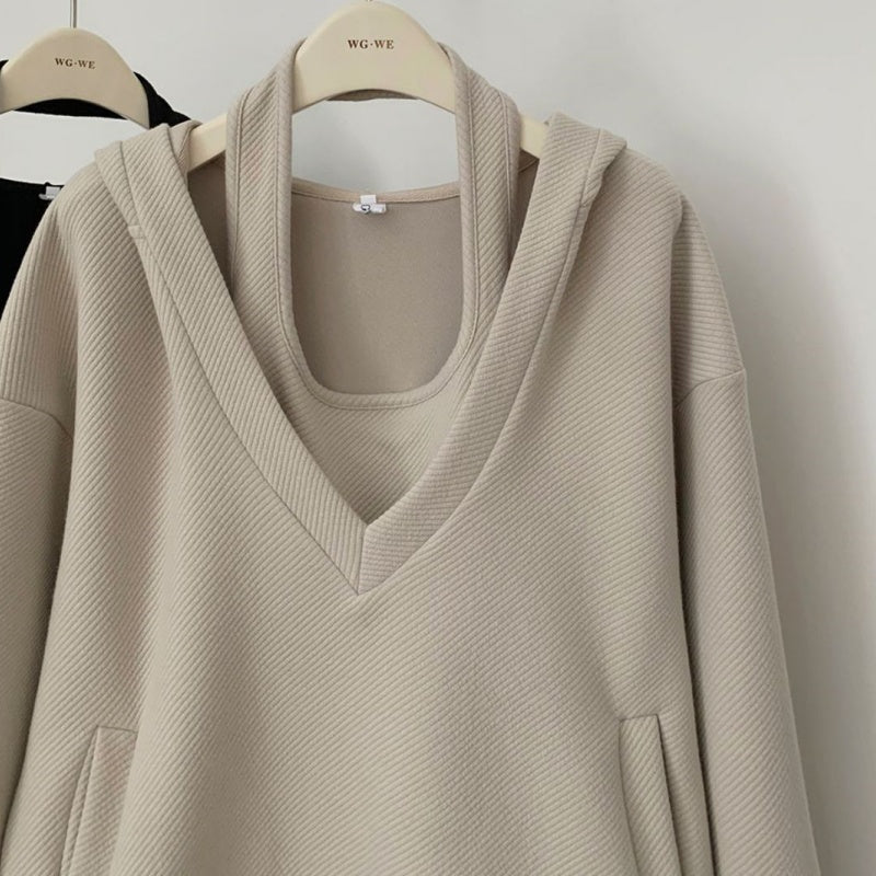 Hooded Two-Piece Knit Skirt Set