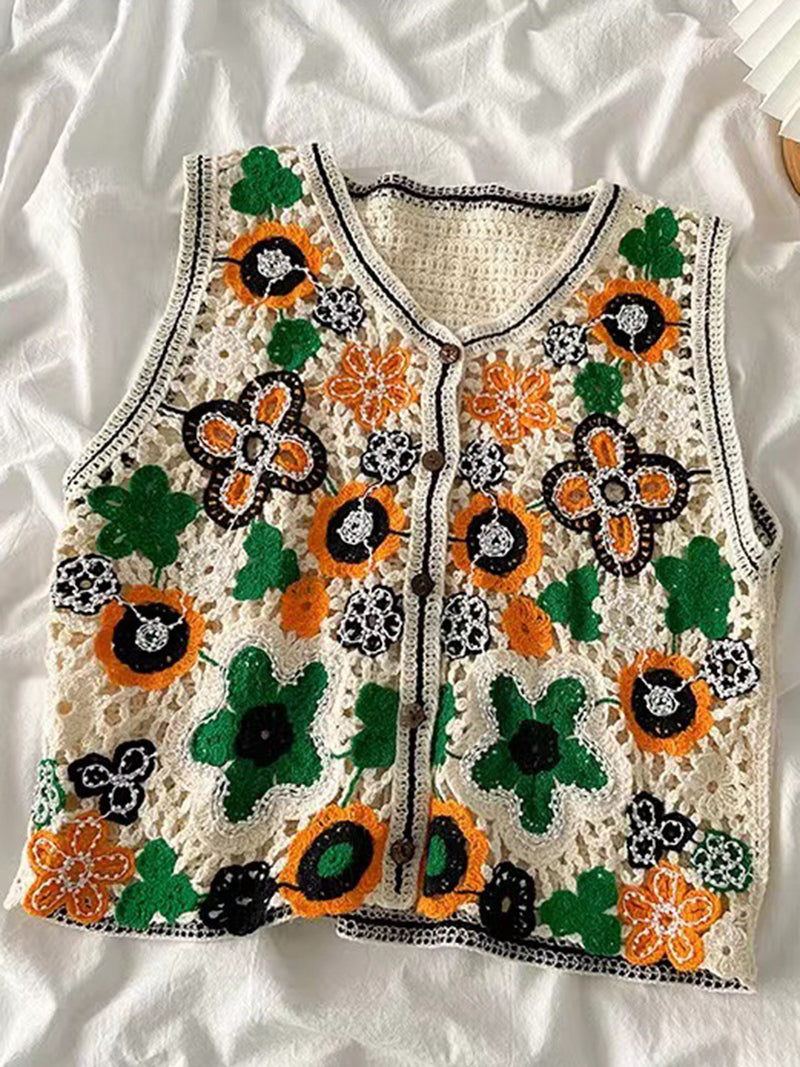 Floral Eyelet Knit Vest