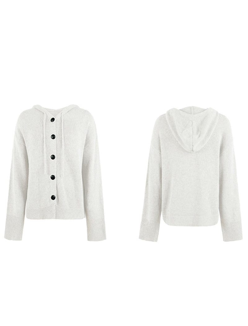 Button-Up Drawstring Hooded Cardigan