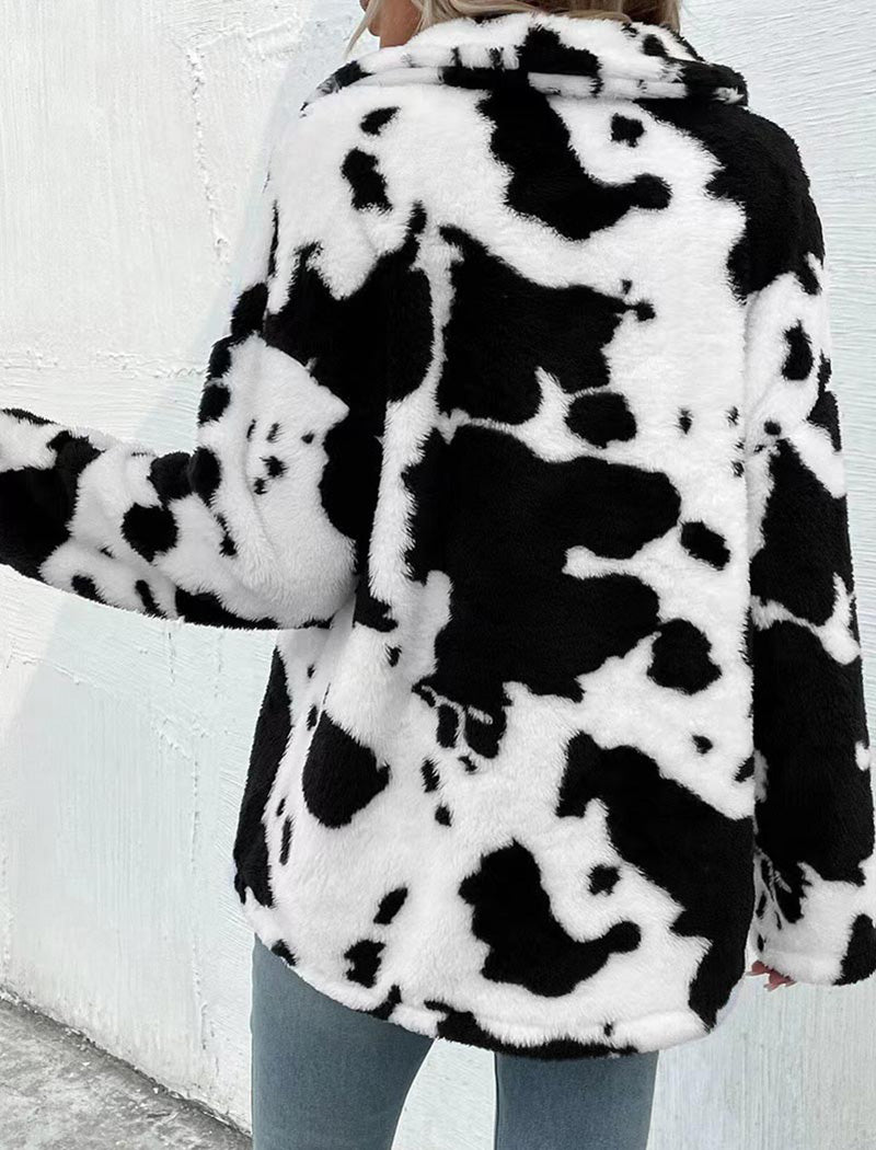 Oversized Cow Print Button-Up Jacket