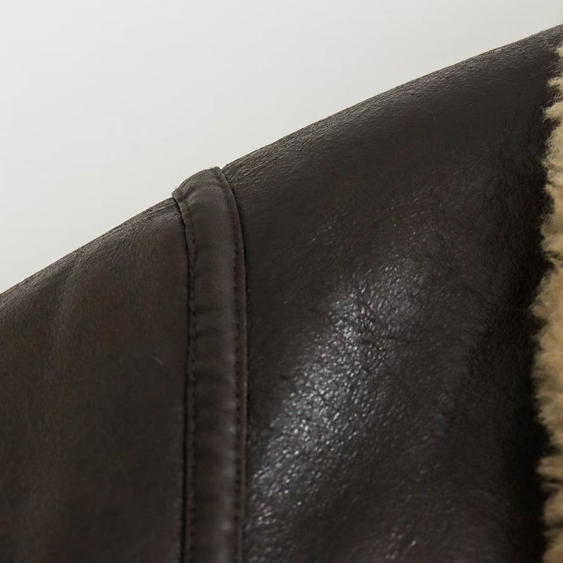 Faux Shearling Collar Zip-Up Jacket