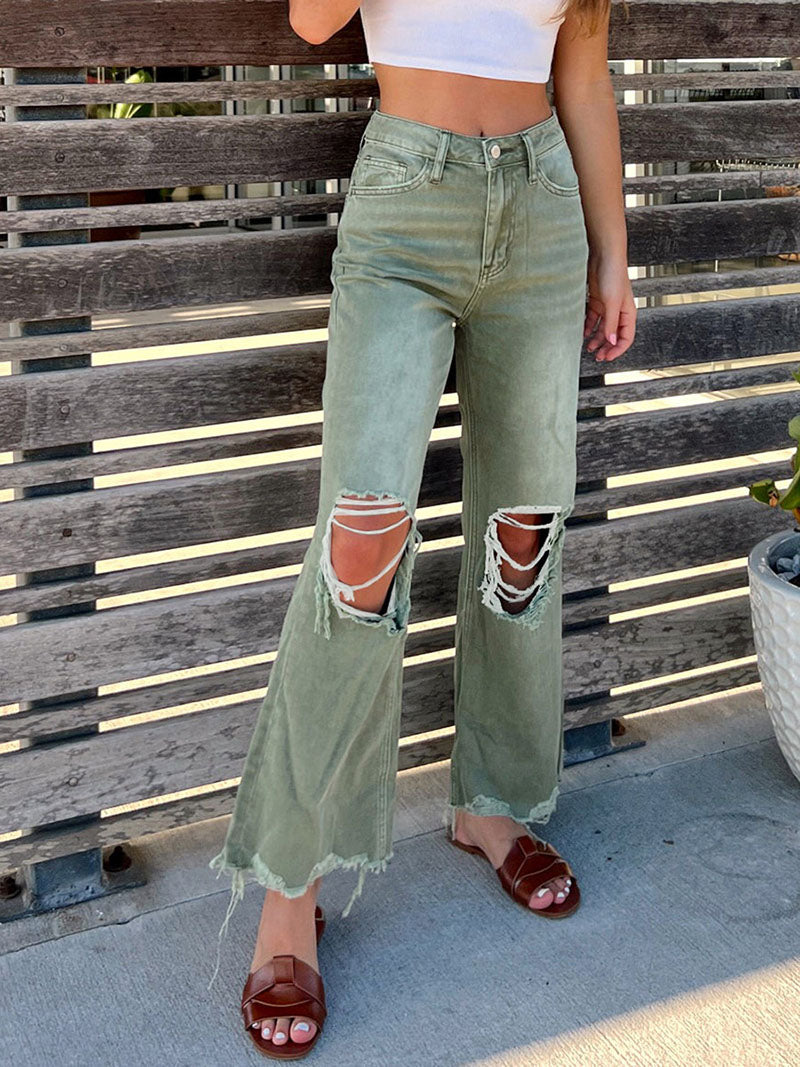High-Waisted Distressed Jeans