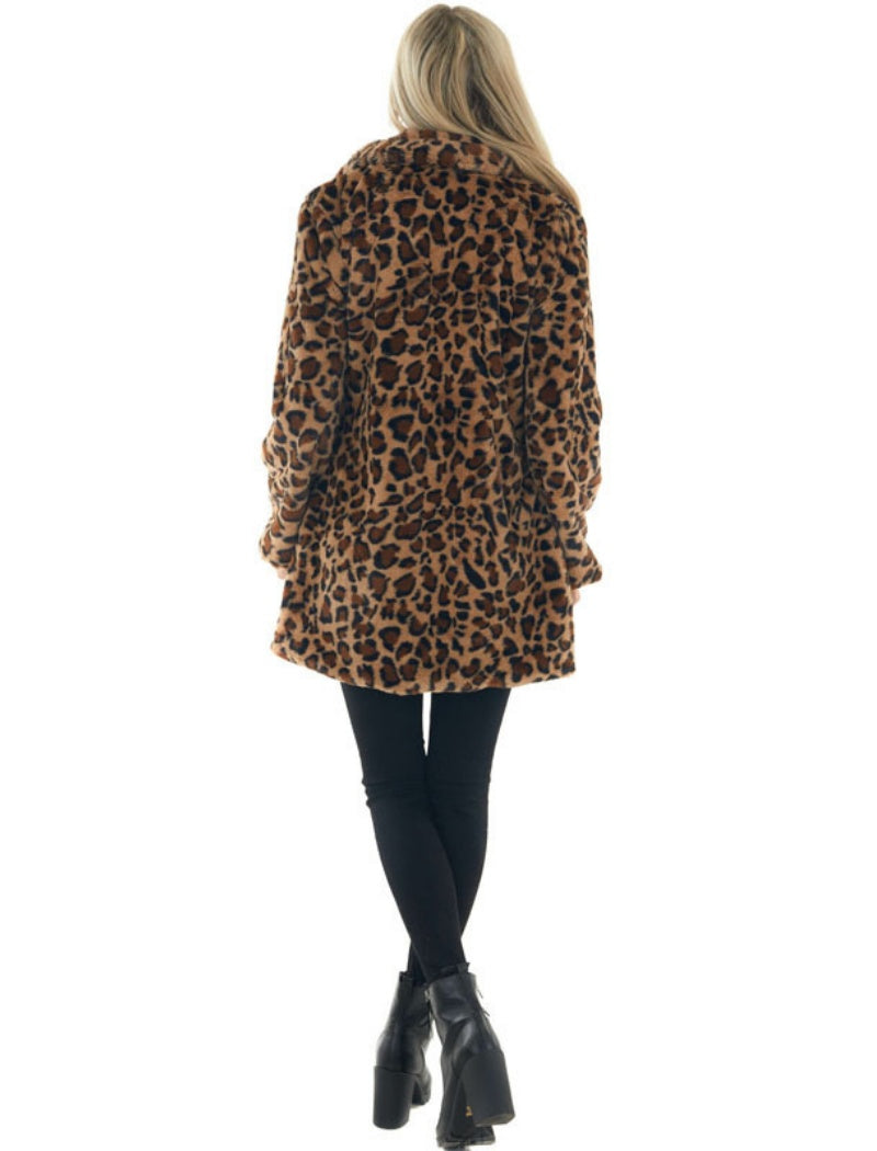 Leopard Print Faux Fur Coat