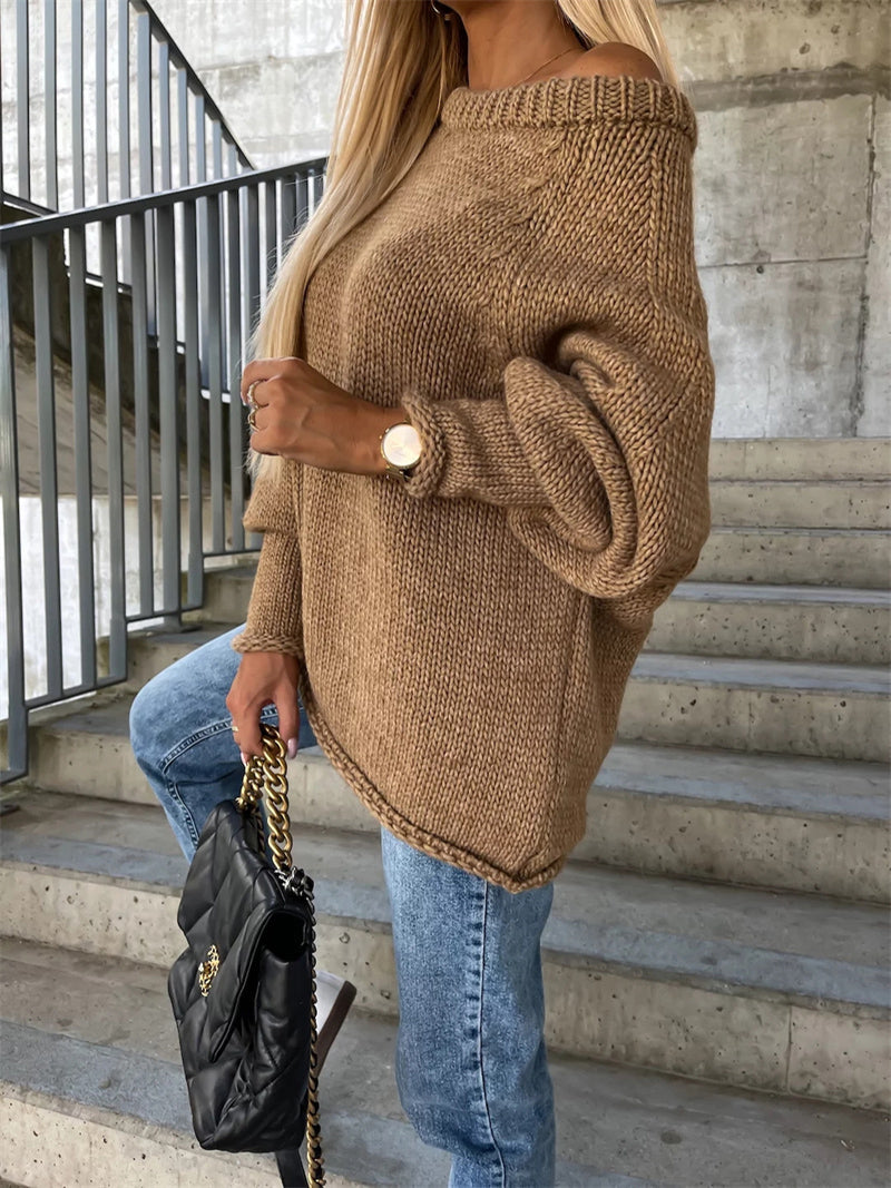 Off-the-Shoulder Oversized Knitted Sweater