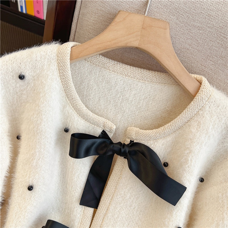 Pearl Embellished Cardigan with Bows