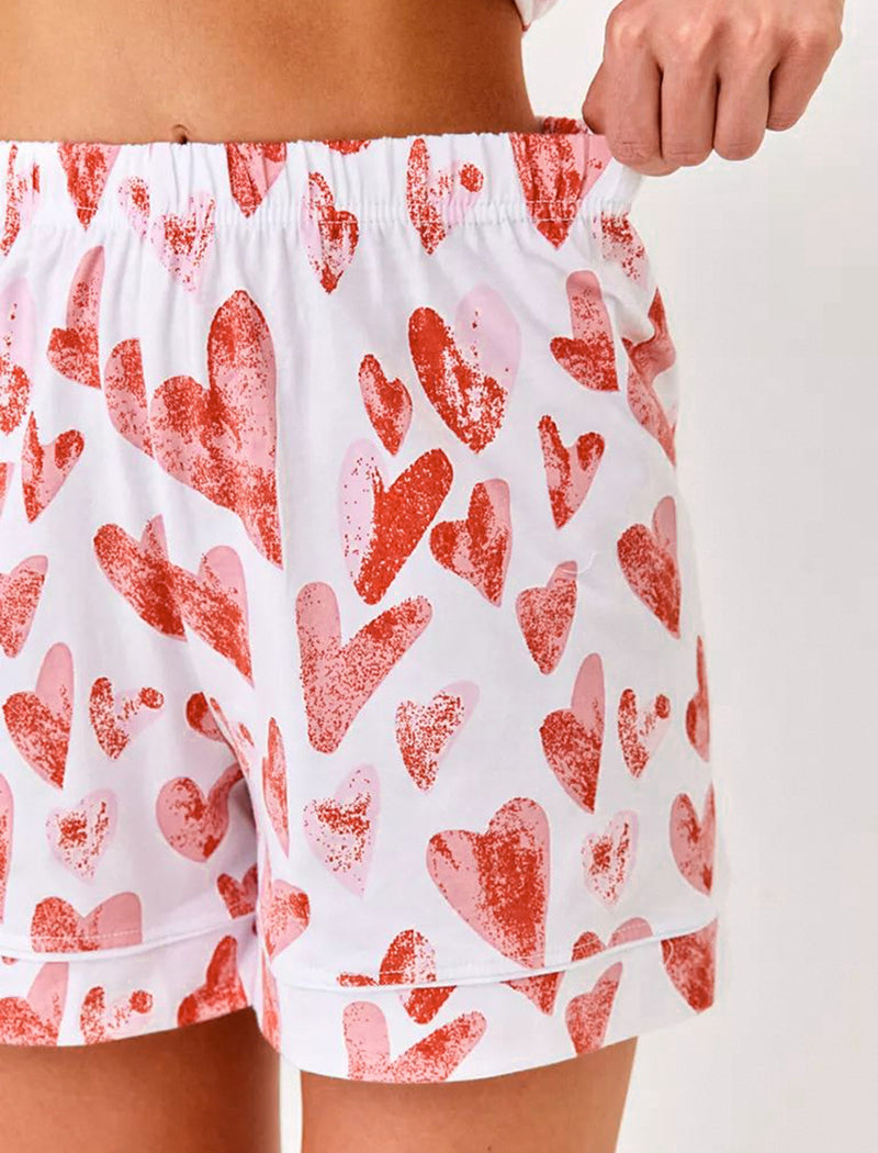 Button-Up Heart Print Short Pajama Set