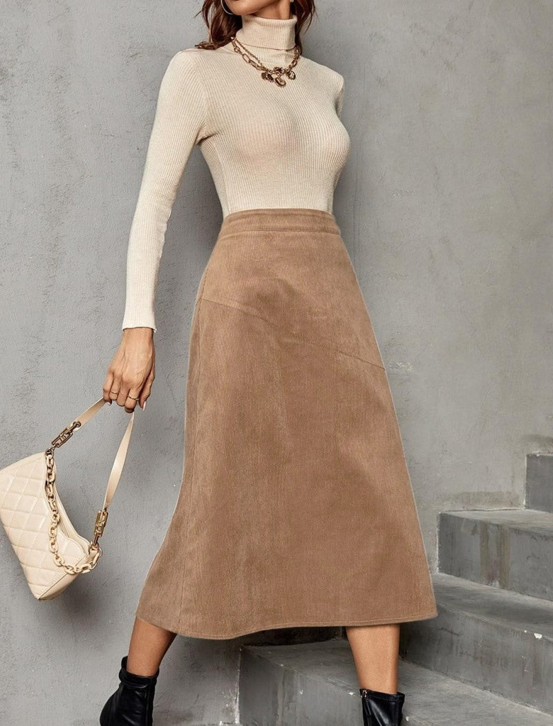 High-Waisted A-Line Midi Skirt