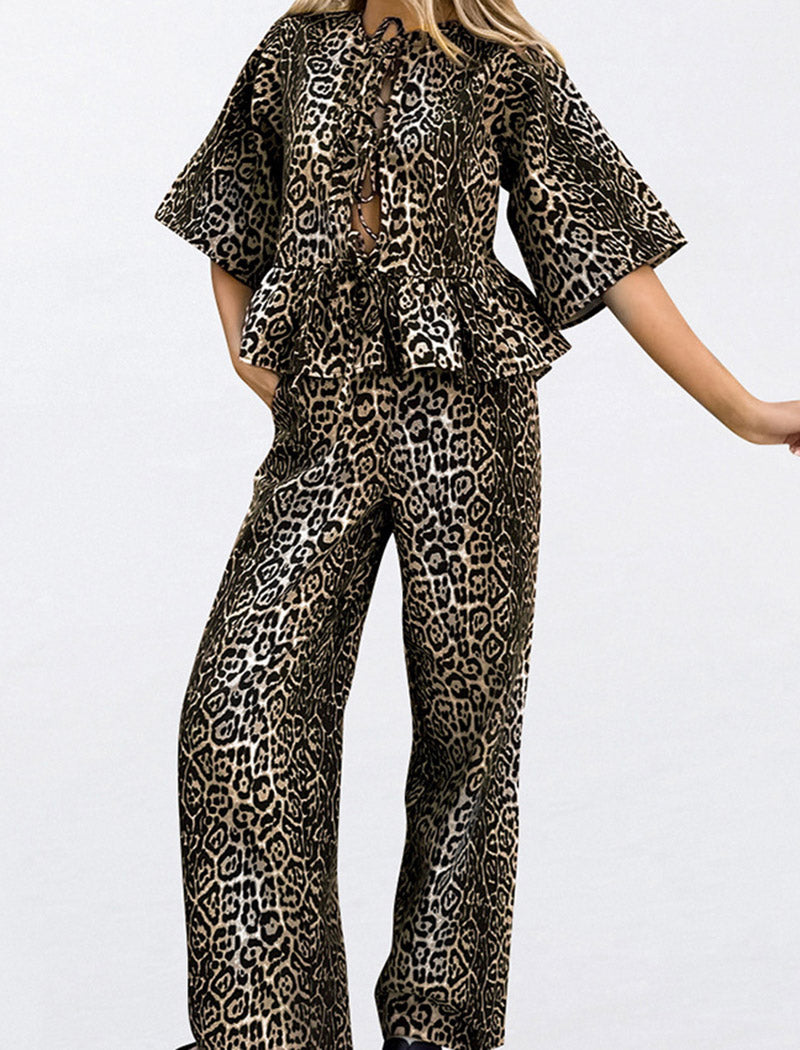 Leopard Print Top and Pants Set