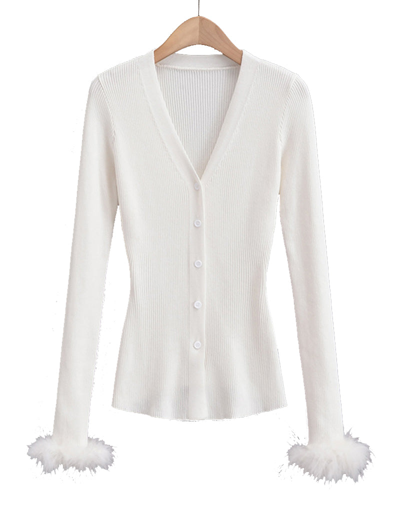 Button-Up Ribbed Cardigan with Fuzzy Cuffs
