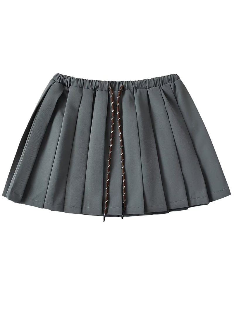Pleated Drawstring Mini Skirt