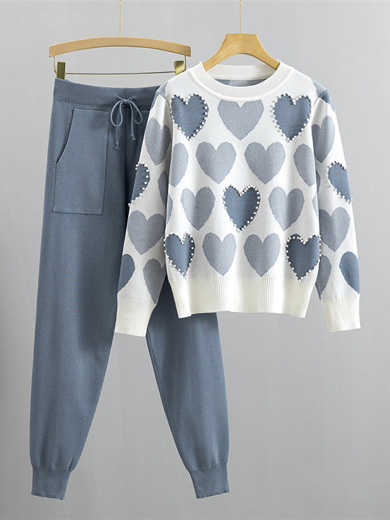 Heart Print Sweater and Jogger Set