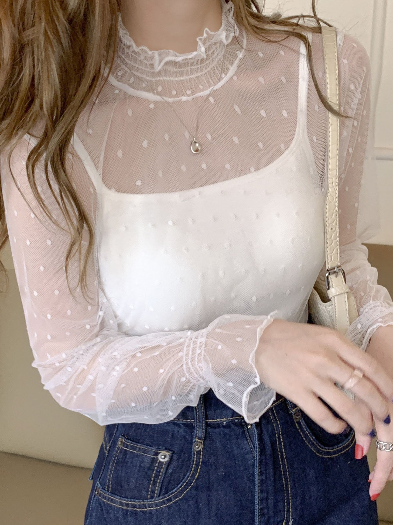 Sheer Polka Dot Mesh Top
