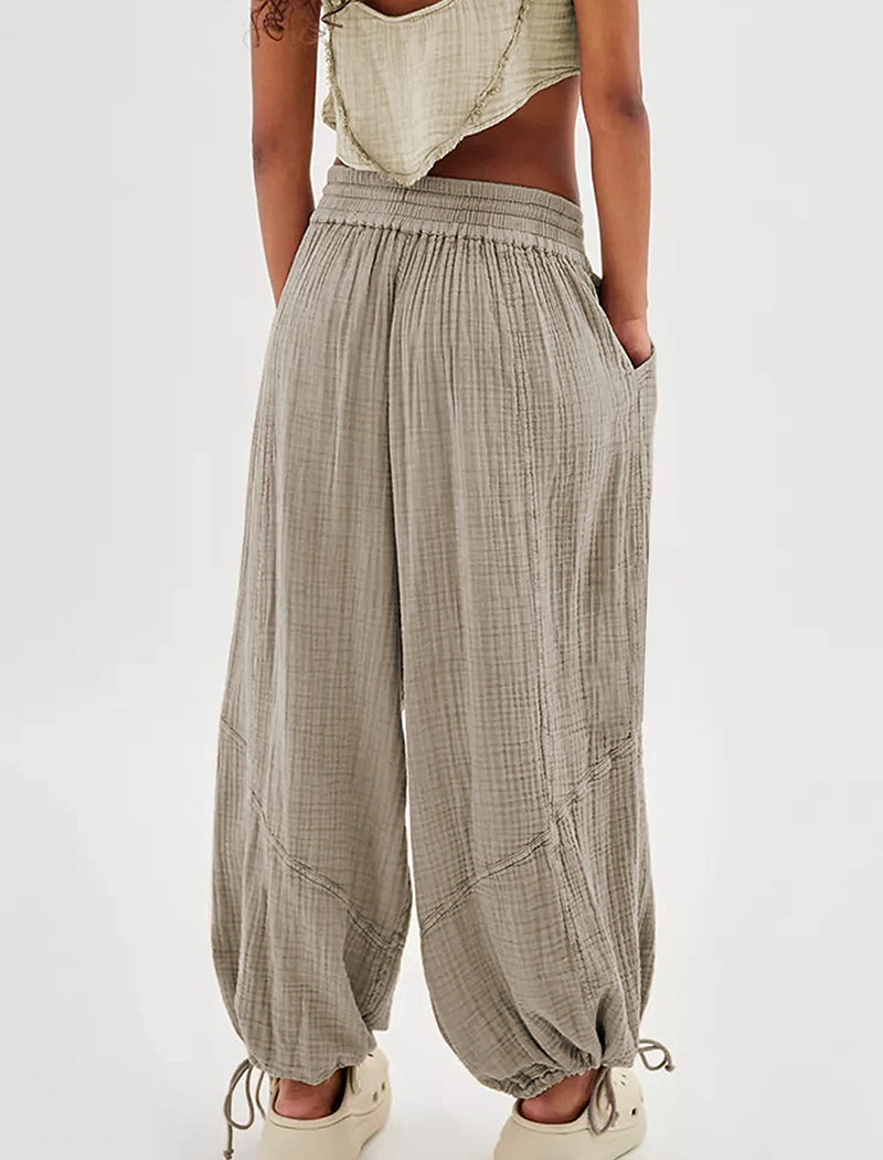 Solid Color Tie-Waist Wide-Leg Pants