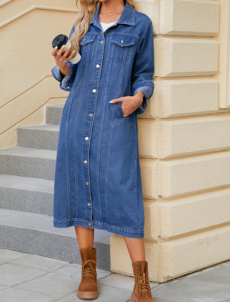 Longline Button-Up Denim Coat