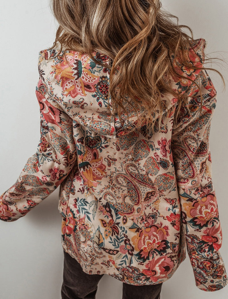 Floral Print Hooded Jacket with Fleece Lining