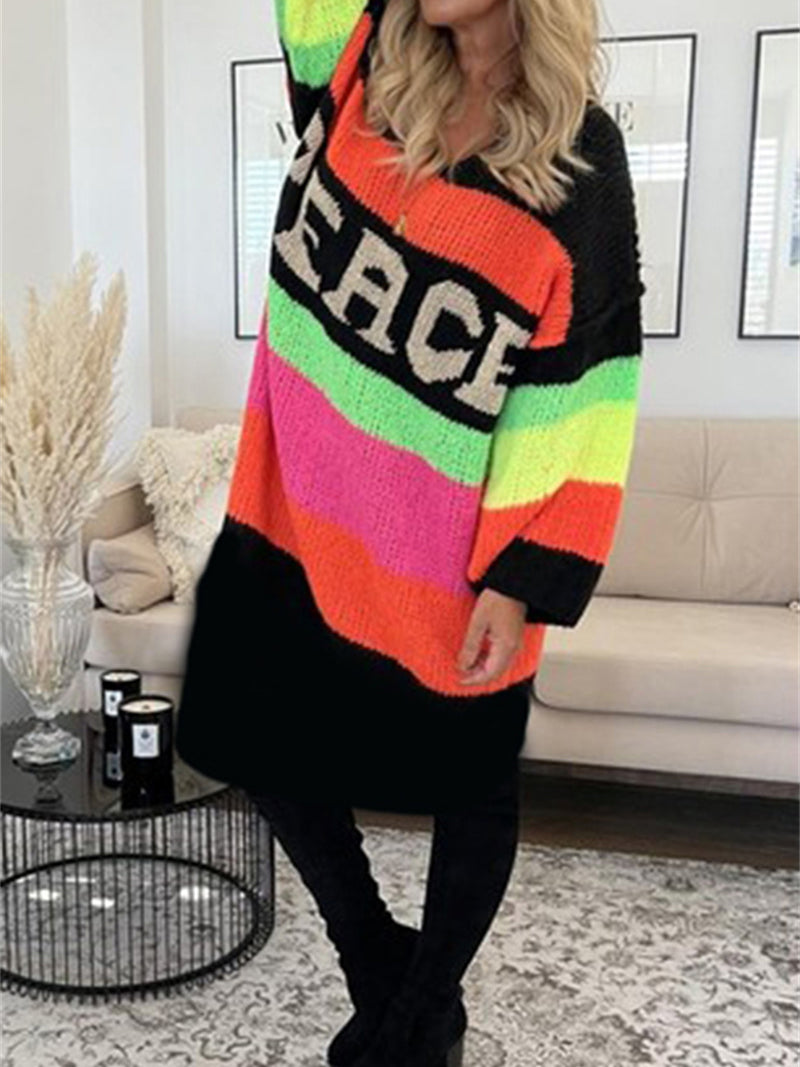 Oversized Colorblock Striped Sweater