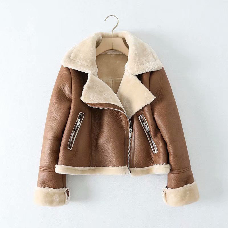 Faux Shearling Collared Moto Jacket