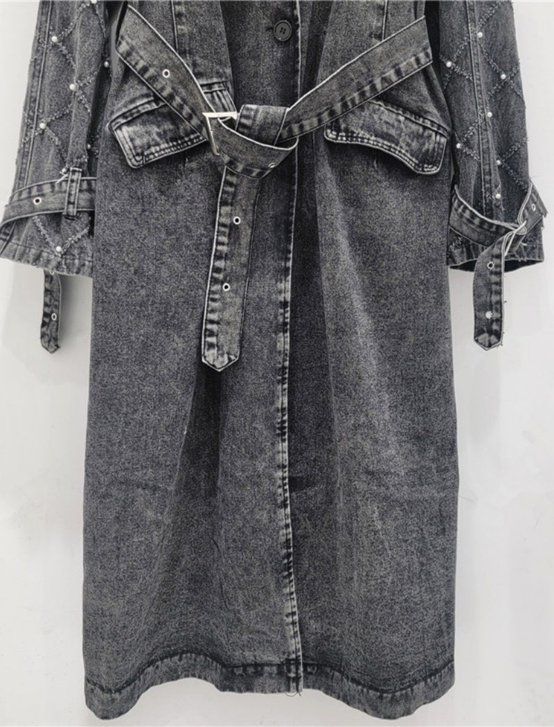 Washed Denim Trench Coat