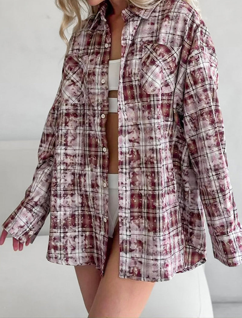 Plaid Collar Loose Long Sleeve Casual Shirt