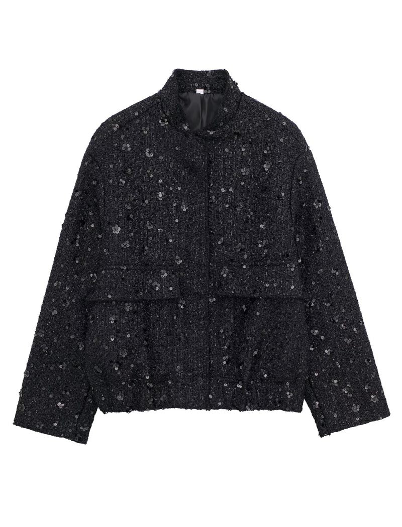 Embellished Sequin Bomber Jacket