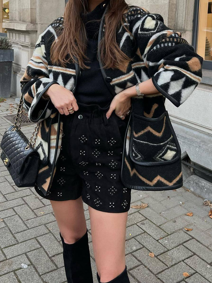 Aztec Patterned Oversized Coat