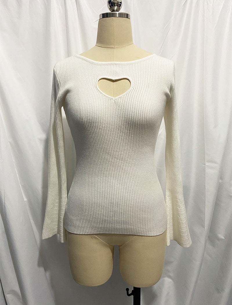 Heart Cut-Out Ribbed Sweater
