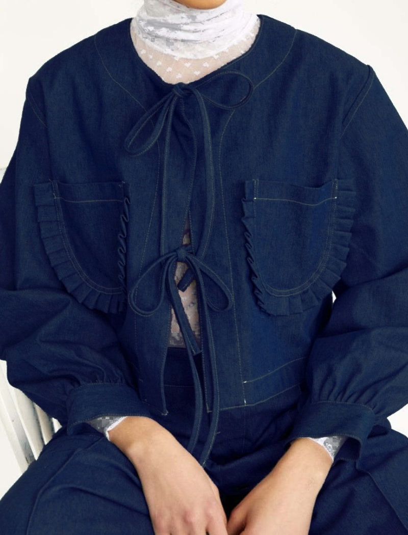 Tie-Front Ruffle Denim Jacket